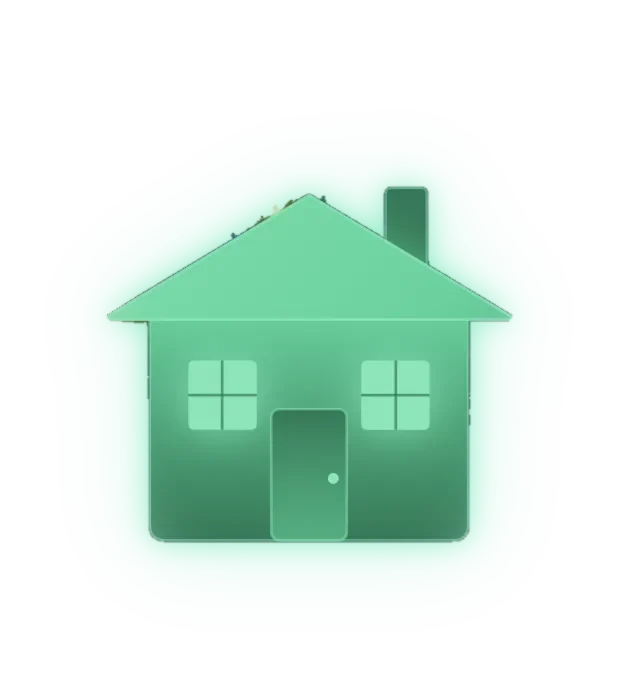 The Homestead HQ: a small house with glowing windows.