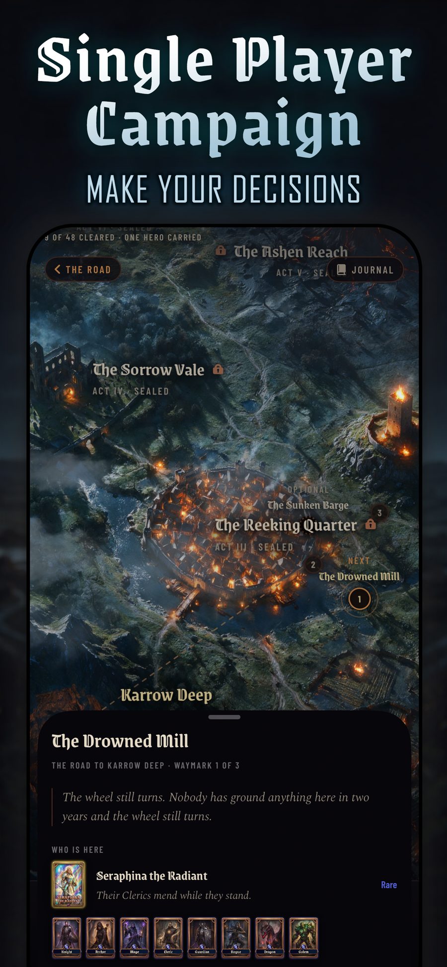 The Chronicles map, with the next encounter's sheet open over the story road.