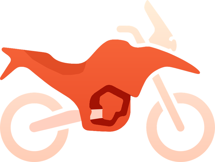 The Sprocket icon's motorcycle, drawn in ember orange and cream