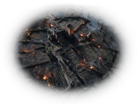 The Marches at night: burnt farmsteads, still smoking.